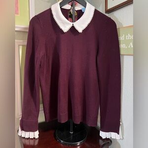 CeCe Burgundy Sweater with Pearl-Trimmed White Collar #067